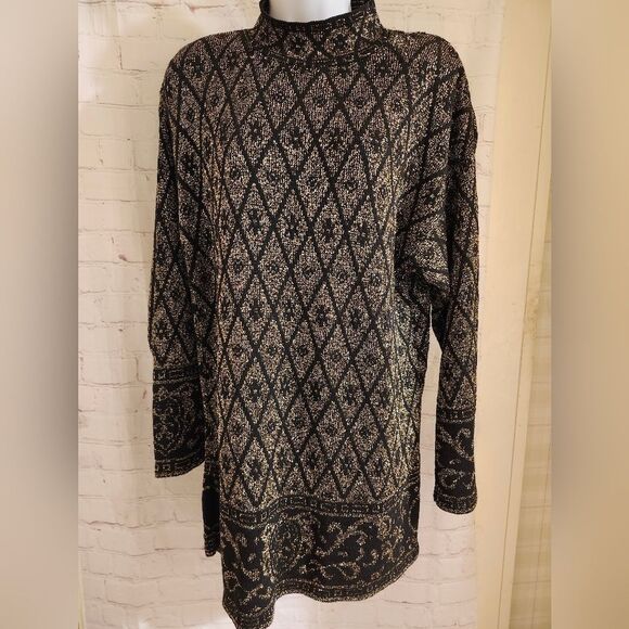 Pierre Cardin Dresses & Skirts - Vintage VG 1980's Pierre Cardin Blk/Gold Lurex Knit A-Line Mini Dress Sz.S USA